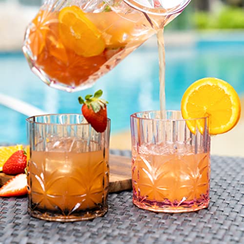BELLAFORTE Shatterproof Tritan Plastic Short Tumbler, Set of 4, 13oz - Myrtle Beach Unbreakable Crystal Cut Old Fashioned Drinking Glasses for Whiskey - BPA Free - Dishwasher Safe - Grey - color: Gray