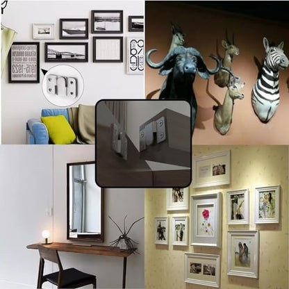 Flush Mount Bracket with Screws 6 Sets Hanging Buckle Kit, Interlocking Heavy Duty Photo Frame Hook, Furniture Connector for 100lb Picture Hangers Art Gallery Wall Mount Hardware, Stainless Steel (6)
