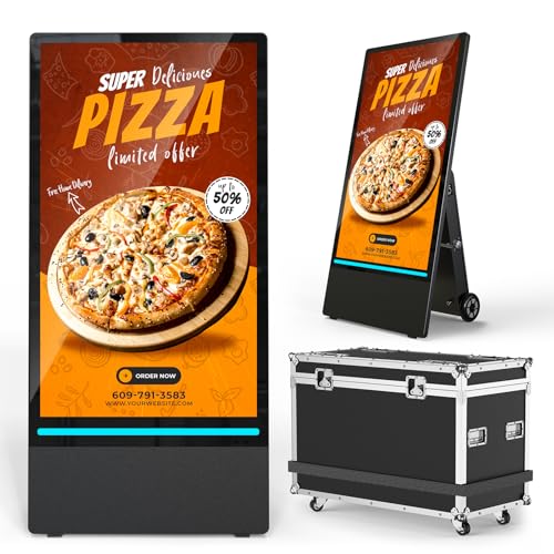 43 inch Outdoor Mobile Digital Signage Display with Road Case, IP65 Waterproof Advertising Display Kiosk, Rechargeable Battery, Brightness Auto-Adjustment and Impact Resistant Screen - size: 43-inch with Road Case