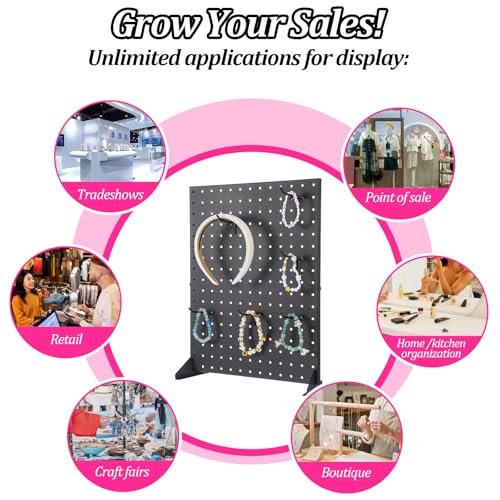 Metal Pegboard Display Stand with 15 Hooks 17x13 Inch Black Tabletop Retail Ornament Display Rack for Jewelry, Accessories, Keychains, Craft Shows, Vendors, Boutiques, and Events