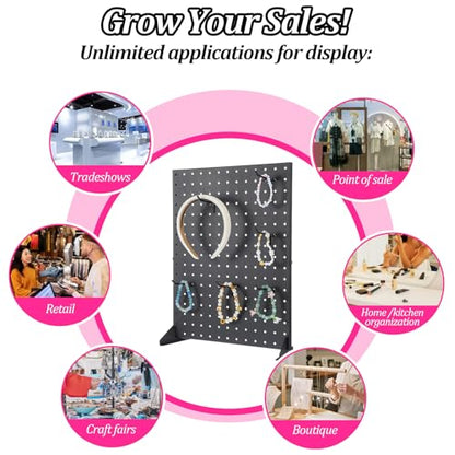 Metal Pegboard Display Stand with 15 Hooks 17x13 Inch Black Tabletop Retail Ornament Display Rack for Jewelry, Accessories, Keychains, Craft Shows, Vendors, Boutiques, and Events
