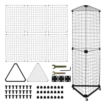 Black Triangular Wire Gridwall Panel Display with Base and Casters, Retail Gridwall Shelves Panel Stand for Home Organization, Retail, Trade Show
