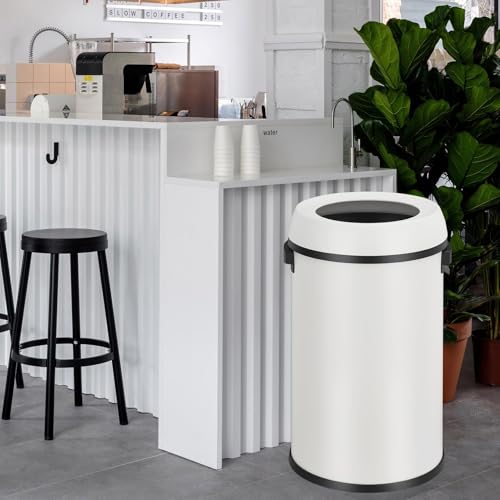 65L/17Gal Commercial Trash Can, Fingerprint-Proof Stainless Steel Swing Top Garbage Can, Heavy Duty Large Capacity Round Trash Bin with Swing Lid, Waste Bin for Restaurant, Home, Office(White) - color: White