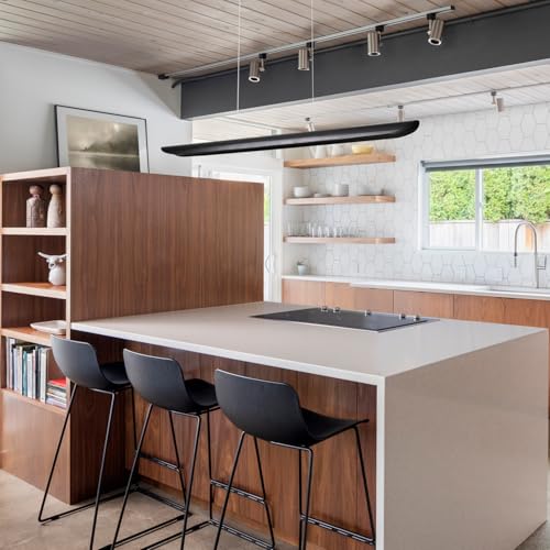 39" Modern Led Linear Pendant Light Dimmable Ceiling Hanging Lights Wood Linear Chandeliers Office Lighting for Dining Room Kitchen Island Pool Table Light Living Room Bar Pendant Light Black 24W - color: Black, size: 39IN