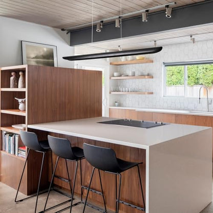 39" Modern Led Linear Pendant Light Dimmable Ceiling Hanging Lights Wood Linear Chandeliers Office Lighting for Dining Room Kitchen Island Pool Table Light Living Room Bar Pendant Light Black 24W - color: Black, size: 39IN