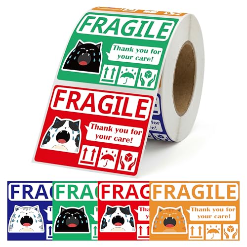 Funny Fragile Stickers for Shipping 3x2 Inch, 500 Pcs Cry Meme Design, Thank You Do Not Drop - Strong Adhesive Warning Labels for Moving Boxes, Packaging, Mailers, Cartons & Fragile Items (1 Roll) - style: Cat Cry Meme