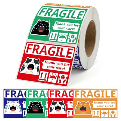 Funny Fragile Stickers for Shipping 3x2 Inch, 500 Pcs Cry Meme Design, Thank You Do Not Drop - Strong Adhesive Warning Labels for Moving Boxes, Packaging, Mailers, Cartons & Fragile Items (1 Roll) - style: Cat Cry Meme