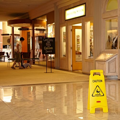 Rubbermaid Commercial Products Caution Wet Floor Sign Multilingual 26in - color: Yellow 2-Sided, size: 26 inch, style: Caution Sign
