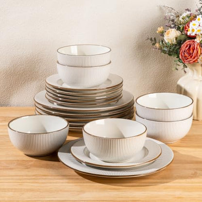 GBHOME Ceramic Dinnerware Sets of 8,24 pcs Plates and Bowls Sets Dishes - color: Off-White, size: Service for 8 (24 pcs)