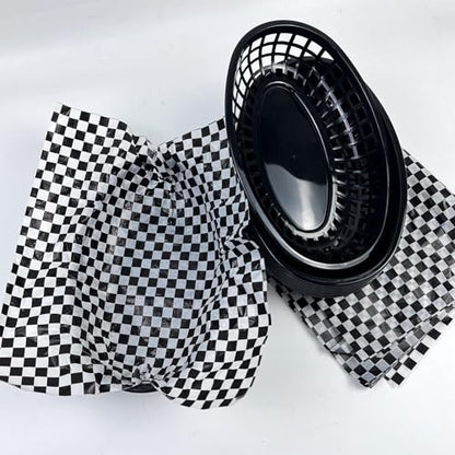 Rainmae Retro Style Plastic Food Baskets with Wax Paper Liners, 20 Fast Food Baskets with 200 Deli Paper Sheets, Bread, Chicken, Burgers, Sandwiches, Fries - color: Black(20 Pcs+200 Deli Paper）