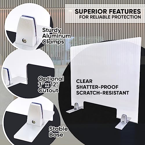 Plexiglass Table Top Sneeze Guard – Desk Divider for Students, Office, Transactions – Acrylic Shield | (24" x 24" with Cutout) - size: 24"H x 24"W Cutout