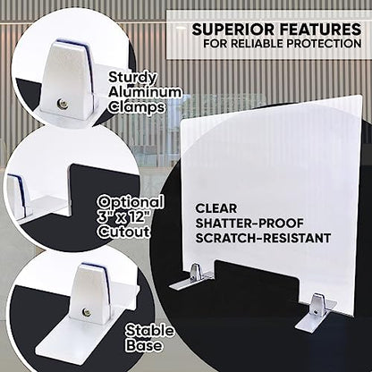 Plexiglass Table Top Sneeze Guard – Desk Divider for Students, Office, Transactions – Acrylic Shield | (24" x 24" with Cutout) - size: 24"H x 24"W Cutout