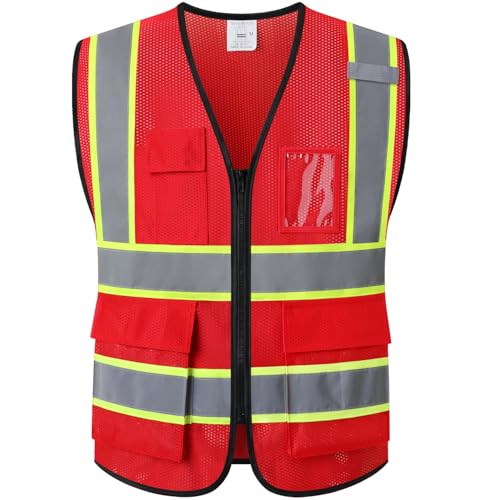 Hi Vis Reflective Safety Vest for Men Women,EK175,Red,M - color: Red, size: Medium