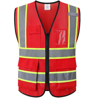 Hi Vis Reflective Safety Vest for Men Women,EK175,Red,M - color: Red, size: Medium