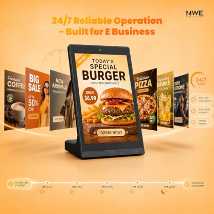 10.1 Inch Android Digital Signage Display, Tabletop Touchscreen Kiosk, Countertop Digital Menu Board with WiFi USB, Desktop Advertising Screen for Restaurants, Retail, Reception