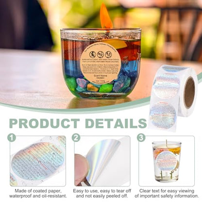 MECCANIXITY Candle Warning Labels 1.5" Laser Silver Warning Stickers 500Pcs - color: Laser Silver With E Style