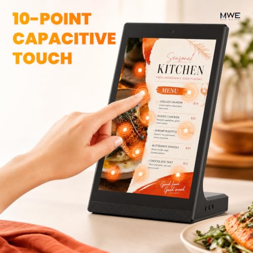 10.1 Inch Android Digital Signage Display, Tabletop Touchscreen Kiosk, Countertop Digital Menu Board with WiFi USB, Desktop Advertising Screen for Restaurants, Retail, Reception