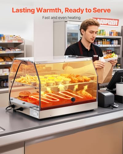 VEVOR 2-Tier Commercial Food Warmer Display, 450W Food Display Warmer with Light, Detachable Shelves and Double-Sided Door Design, 85℉~185℉ Air Heating, 48L for Hamburger, Pizza, Bread, Fried Chicken - size: 2-Tier-51Qt