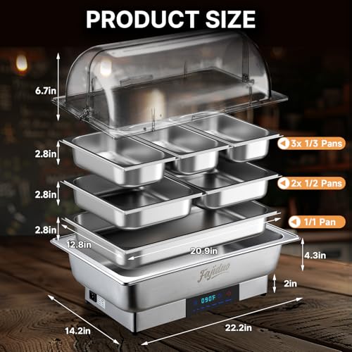 Electric Chafing Dish, 9QT Buffet Servers and Warmers, 3 Size Food Pans Stainless Steel Chaffing Dishes with Temperature Control Display, Commercial Food Warmers for for Parties, Catering, Buffets - size: 3 Size Food Pans