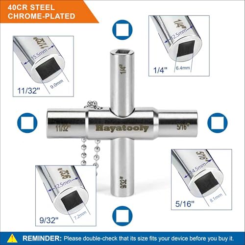 4-Way Sillcock Key, 2-Pack 40Cr Water Key, Multi-Functional & Utility Wrench, Shut Off Tool for 1/4", 9/32", 5/16", 11/32" Valve, Spigot & Electric Meter, Ideal for Home, Public & Commercial