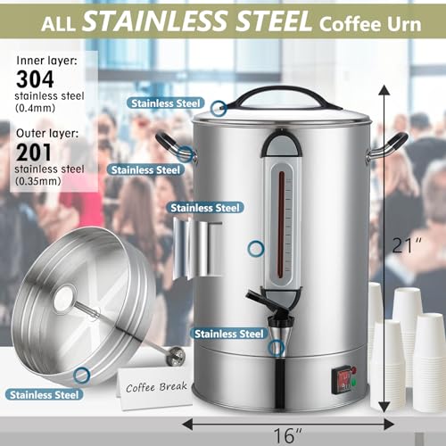 Commercial Coffee Urn 24L 160Cup Stainless Steel Quick Brew Hot Dispenser for Catering, Commercial Grade Large Capacity Coffee Maker For Meeting Rooms, Church, School, for 100+ Guests - size: 24 Liters