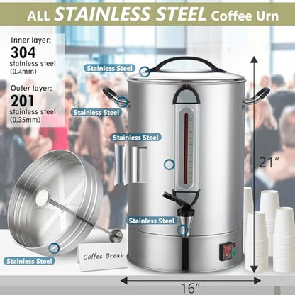 Commercial Coffee Urn 24L 160Cup Stainless Steel Quick Brew Hot Dispenser for Catering, Commercial Grade Large Capacity Coffee Maker For Meeting Rooms, Church, School, for 100+ Guests - size: 24 Liters