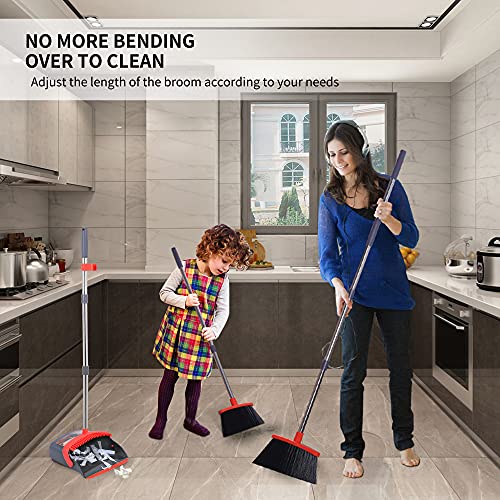 Broom and Dustpan Set 52-in Long Adjustable Handle Broom Dustpan Combo - color: Purple&red