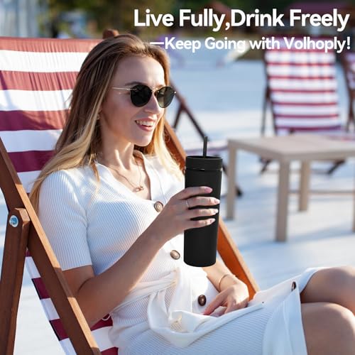 Volhoply 20oz Tumbler with Lid and Straw 8 Pack,Double Wall Plastic Skinny Tumblers Bulk,Reusable Travel Cute Coffee Mug,BPA Free Matte Acrylic Water Cups With Straw for Party,DIY Gifts(Black,8 Set) - color: Black