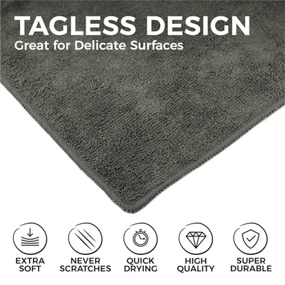The Rag Company - All-Purpose Microfiber Terry Cleaning Towels - Commercial Grade, Highly Absorbent, Lint-Free, Streak-Free, Kitchens, Bathrooms, Offices, 300gsm, 12in x 12in, Grey (12-Pack) - color: Grey, size: 12in x 12in