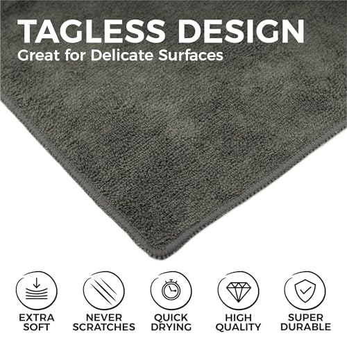 The Rag Company - All-Purpose Microfiber Terry Cleaning Towels - Commercial Grade, Highly Absorbent, Lint-Free, Streak-Free, Kitchens, Bathrooms, Offices, 300gsm, 12in x 12in, Grey (12-Pack) - color: Grey, size: 12in x 12in