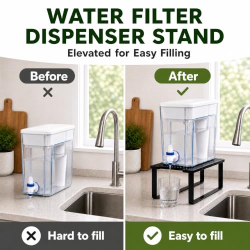 Jucoan Water Filter Dispenser Stand for Countertop, Metal Water Dispenser Holder, 15 x 8 x 6.75 Inch Rectangular Drink Beverage Dispenser Stand for Home Kitchen Party Beverage Station, Stand Only