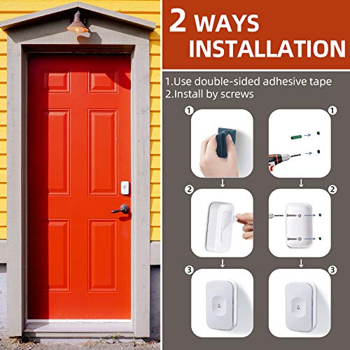 Wireless Doorbell Waterproof 1200 feet Door Bell with 2 Buttons with Different Tones Operating at 36 Melodies 4 Volume levels Flash Light 1 Receiver 2 Button White JSIEEM - color: 1 Receiver 2 Button
