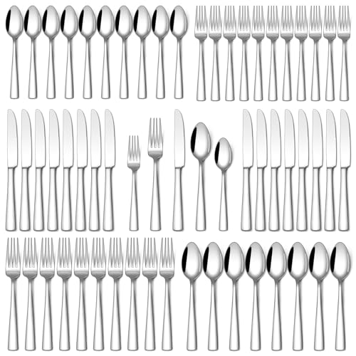 Stapava 60 Piece Silverware Set, Food-Grade Stainless Steel Flatware Sets for 12 Mirror Polished Cutlery Utensil Sets Include Dinner Knives Spoons and Forks Set Dishwasher Safe for Home Restaurant - color: Silver