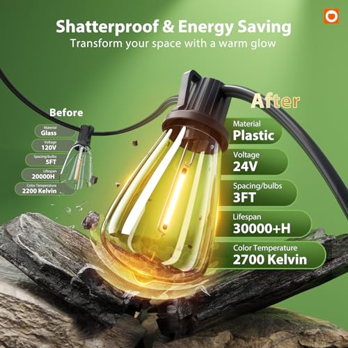 addlon 102FT Solar String Lights Outdoor, Waterproof,Dimmable, Last 20+ Hrs - size: 96+6FT