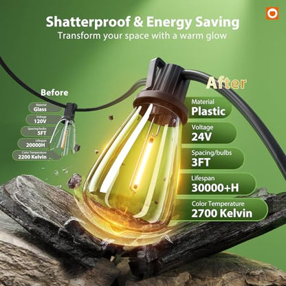 addlon 102FT Solar String Lights Outdoor, Waterproof,Dimmable, Last 20+ Hrs - size: 96+6FT