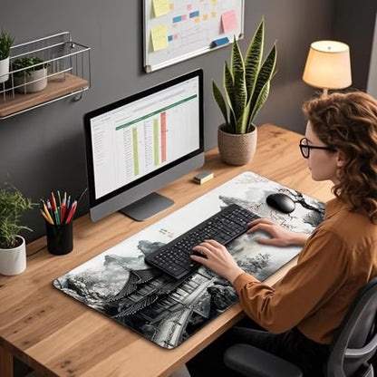 Japanese B&W Cherry Blossoms Gaming Mouse Pad Desk Mat 31.5"x15.7 - color: Black and White