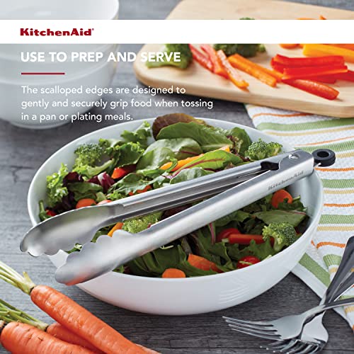 KitchenAid Gourmet Stainless Steel Serving Tongs with Hang Hook and Secure Closing Lock, 9 Inch, Stainless Steel (Pack of 12) - color: Stainless Steel, size: 9 Inches (Pack of 12)