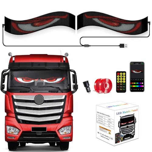 Windshield Eyes Animated LED Decor - Lightride 24x5 Inch Black Flexible LED Panel for Cars, Trucks, and SUVs, Programmable Eye Lights,Commercial signs