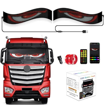 Windshield Eyes Animated LED Decor - Lightride 24x5 Inch Black Flexible LED Panel for Cars, Trucks, and SUVs, Programmable Eye Lights,Commercial signs