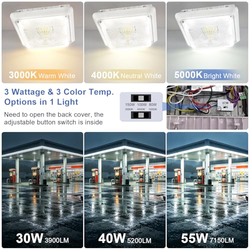 55W LED Parking Garage Canopy Light, 30W/40W/55W Selectable, 3CCT Dimmable - size: 4-Pack