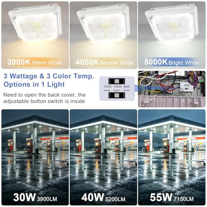 55W LED Parking Garage Canopy Light, 30W/40W/55W Selectable, 3CCT Dimmable - size: 2-Pack