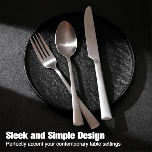 18/10 Flatware set for 12, 60 Piece Matte Stainless Steel Silverware Set - color: Matte Silver, size: 60-Piece