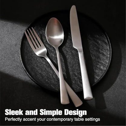 18/10 Flatware set for 12, 60 Piece Matte Stainless Steel Silverware Set - color: Matte Silver, size: 60-Piece