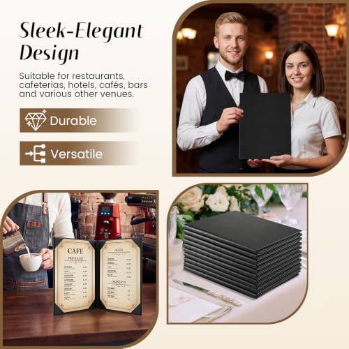 10 Pcs PU Leather Menu Covers 8.5x11 Inch, Menu Holders with 2-View