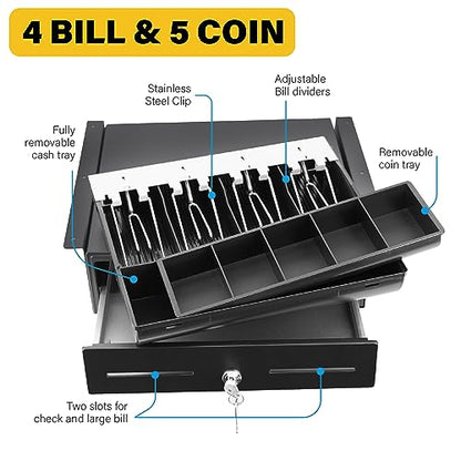 HK SYSTEMS 13" Heavy Duty Black "Push" Open Cash Drawer, 4B5C with Under Counter Mounting Metal bracket - size: 1. 13" Push Black