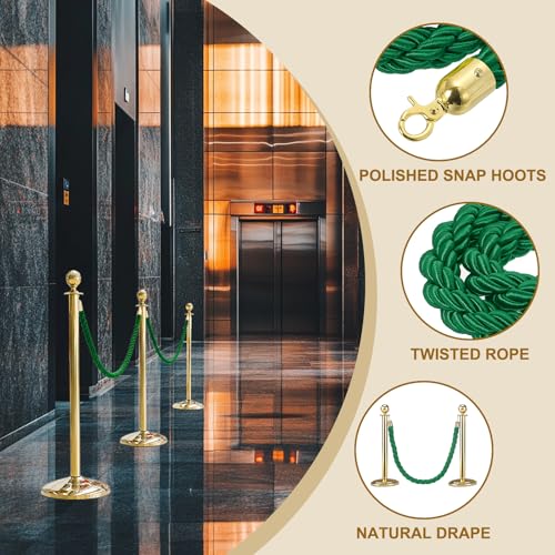 MECCANIXITY Twisted Stanchion Rope 6.6 Ft/2 M, Barrier Rope Twisted Post Ropes with Snap Hooks for Posts Stands Queue Divider Crowd Control, Green Golden - color: Green Golden, size: 6.6 Ft