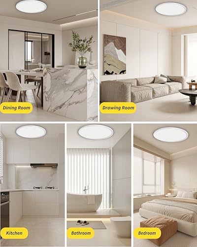 6Pack 16 Inch Led Flush Mount Ceiling Light Panel, 32W,3480LM, 3000K/4000K/6000K CCT Selectable,Ultra Thin Round White Ceiling Light Fixture for Hallway Kitchen Bedroom Home Office Bathroom - color: White, size: Non-Dimmable-16IN-6PACK