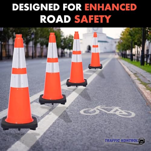 3 Pack 36" Inch Orange Traffic Safety Cones with Dual Reflective Collars - High Visibility Industrial Pylons Traffic Cones for Road, Parking Lots, Driving, Construction - size: 3 Cones