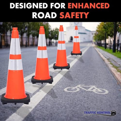 3 Pack 36" Inch Orange Traffic Safety Cones with Dual Reflective Collars - High Visibility Industrial Pylons Traffic Cones for Road, Parking Lots, Driving, Construction - size: 3 Cones