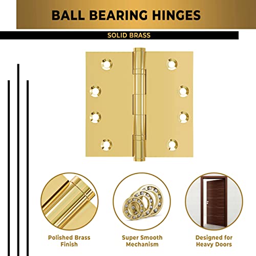Solid Brass Door Hinge Heavy Duty Ball Bearing Polished Tarnish Aged Patina Gold 4x4 Inch - Set of 24 Hinges (Non Lacquered Brass) - color: Unlacquered Brass
